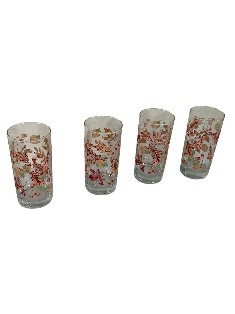 Vintage Greenbriar Fall Autumn Leaves 4 Glasses Tumblers